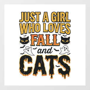 Autocollant Pour Fenêtre Chats d'automne fille d'Halloween Graphisme Vintag