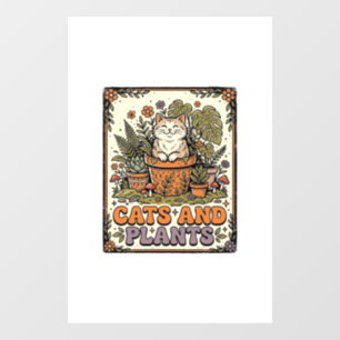 Autocollant Pour Fenêtre Chats Et Plantes Chat Plantes Cottagecore Vintage