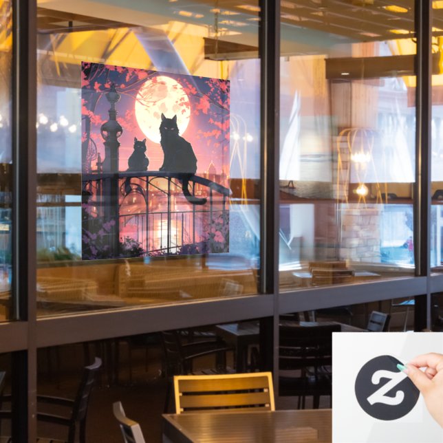 Autocollant Pour Fenêtre Chats noirs et Pleine lune (Fenêtre du restaurant)