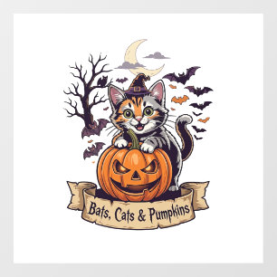 Autocollant Pour Fenêtre Chauves-souris Chats Citrouilles Halloween Sorcièr