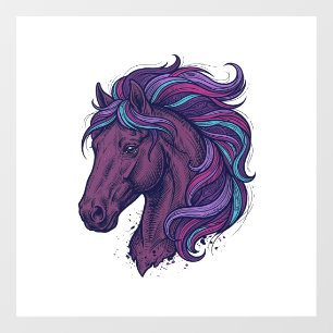 Autocollant Pour Fenêtre Chemise d'art de tête de cheval colorée gravée vin