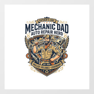 Autocollant Pour Fenêtre Chemise de Mécanicien de la Fête des Pères Papa Dr