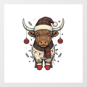 Autocollant Pour Fenêtre Chemise de vacances de Noël vintage Highland Cow_1