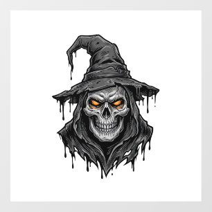 Autocollant Pour Fenêtre Chemise Halloween Chapeau De Sorcière Crâne Gravur
