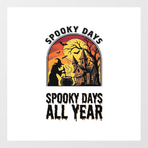 Autocollant Pour Fenêtre Chemise Halloween Vintage Maison de Sorcière Lune