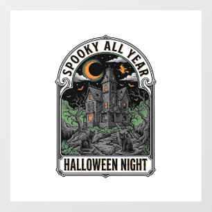 Autocollant Pour Fenêtre Chemise Maison Hantée Halloween Sorcière Vintage_1