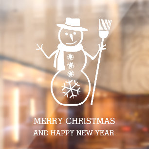 Autocollant Pour Fenêtre Cher bonhomme blanc et flocons de neige