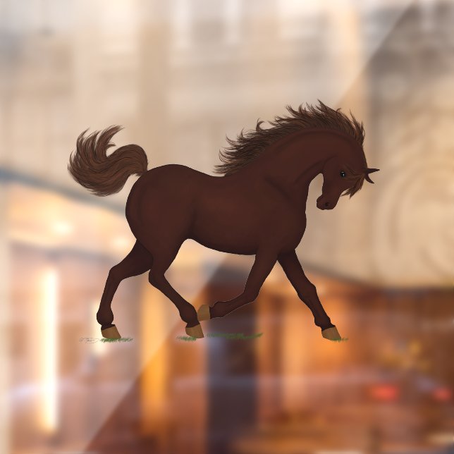 Autocollant Pour Fenêtre Cheval Brown Trotting Pony Equestrio (Feuille 2)