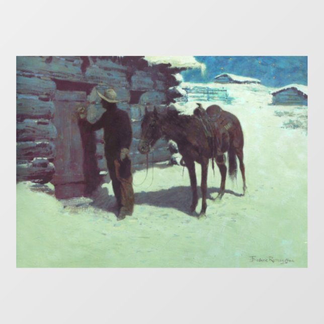 Autocollant Pour Fenêtre Cheval et Cowboy neige hivernale (Feuille)