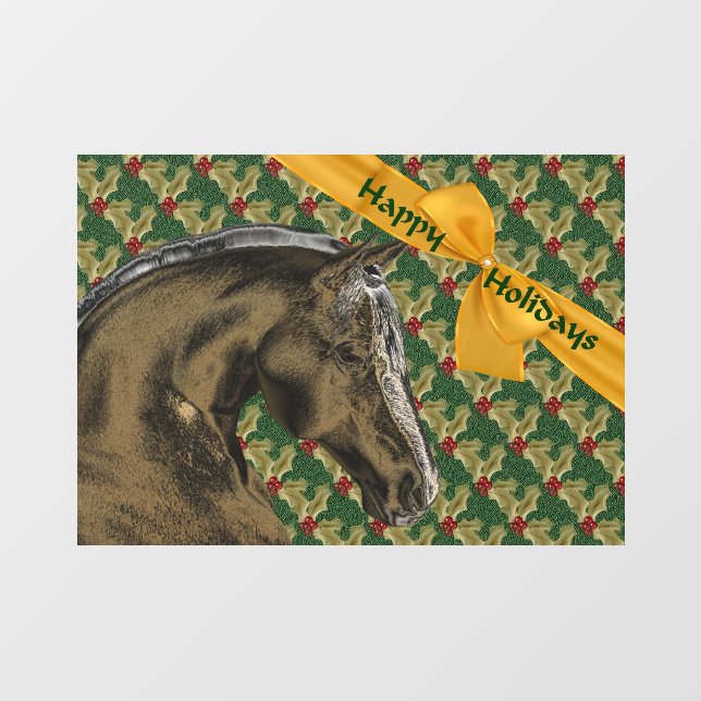 Autocollant Pour Fenêtre Cheval Et Vacances De Noël Holly (Feuille)