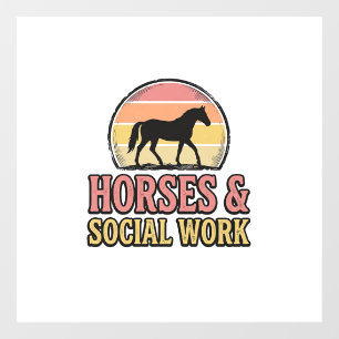 Autocollant Pour Fenêtre Cheval & Travail Social Retro Sunset Vector Design