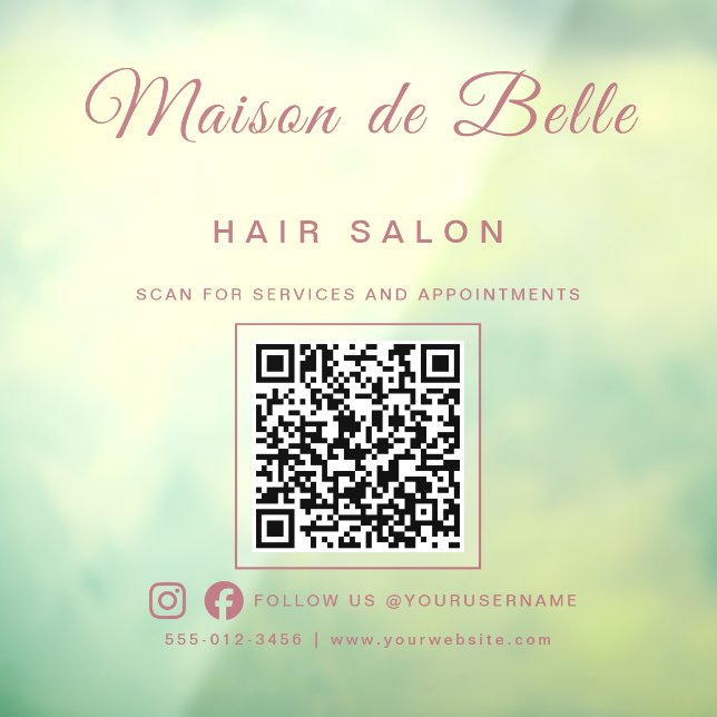 Autocollant Pour Fenêtre Chic Or Rose Signature Script Code QR Entreprise (Feuille 3)