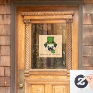 Autocollant Pour Fenêtre Chien avec Casquette et Shamrock St Patrick's   Pe