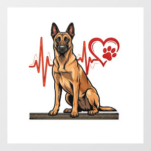Autocollant Pour Fenêtre Chien de berger belge Battement de coeur Patte Coe