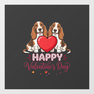 Autocollant Pour Fenêtre Chien de la Saint-Valentin Basset Hound Floral