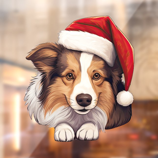 Autocollant Pour Fenêtre Chien de Noël Festif Shetland Sheepdog (Feuille 2)