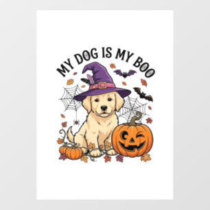 Autocollant Pour Fenêtre Chien est Boo Halloween Sorcière Chiot Citrouille_