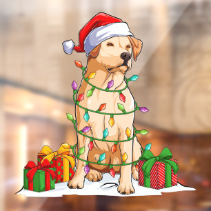 Autocollant Pour Fenêtre Chien Retriever du Labrador du Père Noël emmitoufl