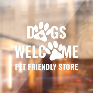 Autocollant Pour Fenêtre Chiens modernes Bienvenue White Pet Pois Vitrine