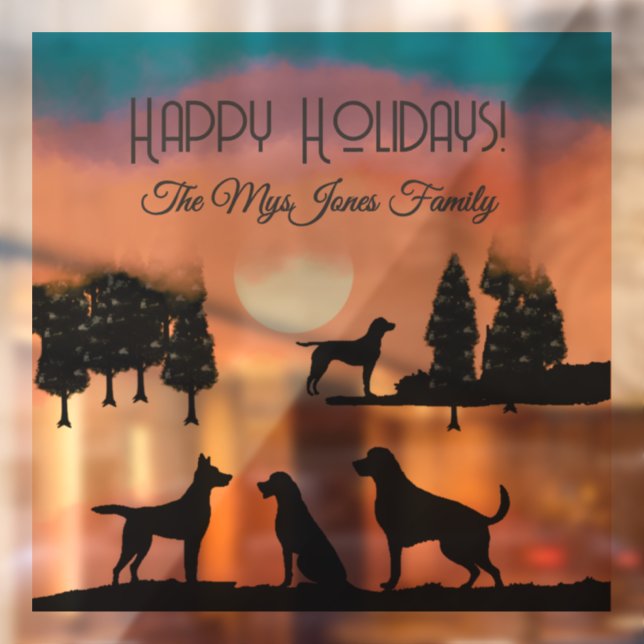 Autocollant Pour Fenêtre Chiens rétro personnalisés en Arbres noirs (Feuille 2)