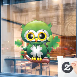Autocollant Pour Fenêtre Chouette bébé mignonne St Patrick dessin animé