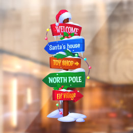 Autocollant Pour Fenêtre Christmas North Pole Sign Board Window Cling