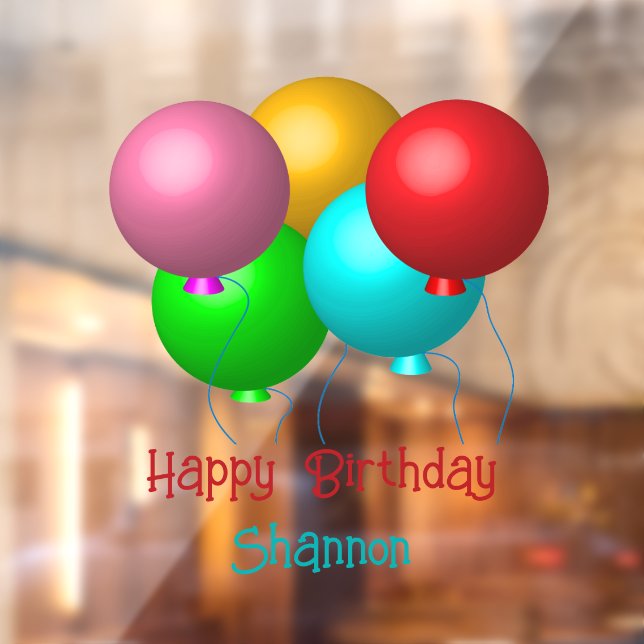 Autocollant Pour Fenêtre Cinq ballons d'anniversaire Texte personnalisable (Feuille 2)