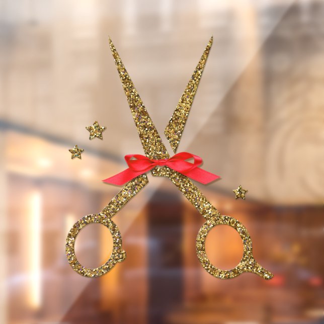 Autocollant Pour Fenêtre Ciseaux de parties scintillant d'or - Coiffeur sty (Feuille 2)