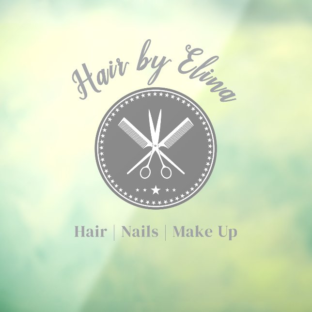 Autocollant Pour Fenêtre Ciseaux et logo peigne Nom personnalisé Élégant (Feuille 3)