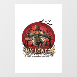 Autocollant Pour Fenêtre Citrouille d'Halloween Épouvantail Corbeau Chauves