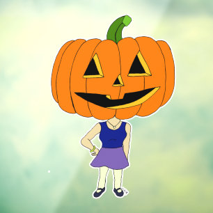 Autocollant Pour Fenêtre citrouille tête chibi bouton fille