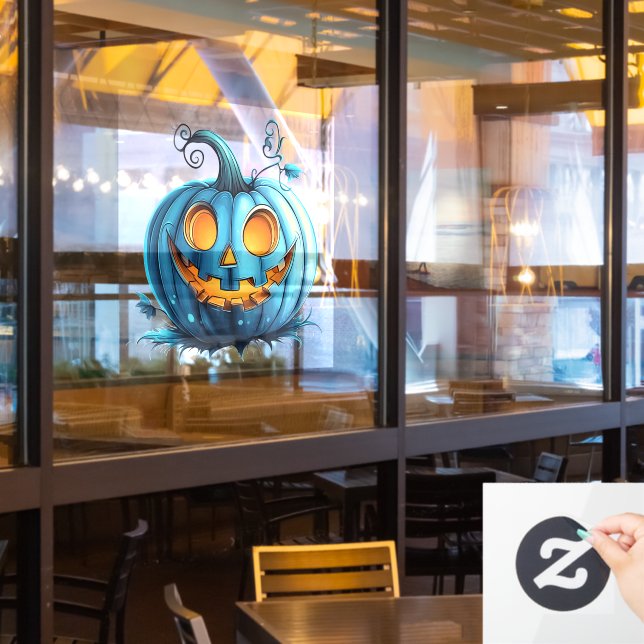 Autocollant Pour Fenêtre Citrouille turquoise (Fenêtre du restaurant)