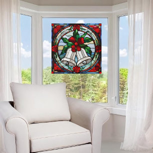 Autocollant Pour Fenêtre Cloches d'argent Ruban rouge Faux verre tendu