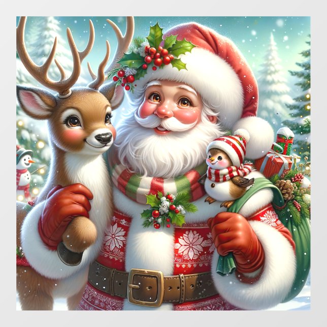 Autocollant Pour Fenêtre Clôture de fenêtre père Noël et compagnons (Feuille)