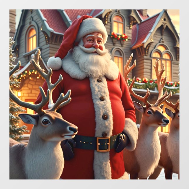 Autocollant Pour Fenêtre Clôture de fenêtre père Noël et Reindeer (Feuille)