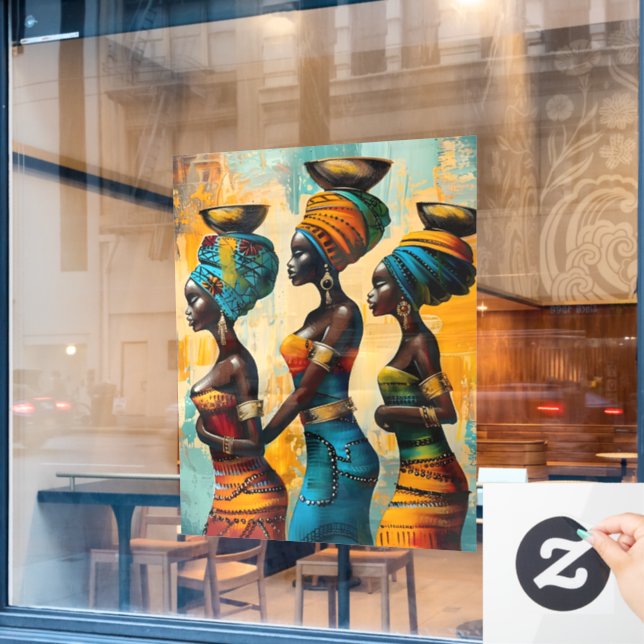 Autocollant Pour Fenêtre Clôture de fenêtre pour femme africaine (Fenêtre de café)