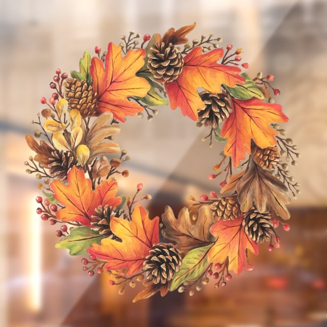 Autocollant Pour Fenêtre Clôture de la fenêtre de couronne d'automne (Feuille 2)