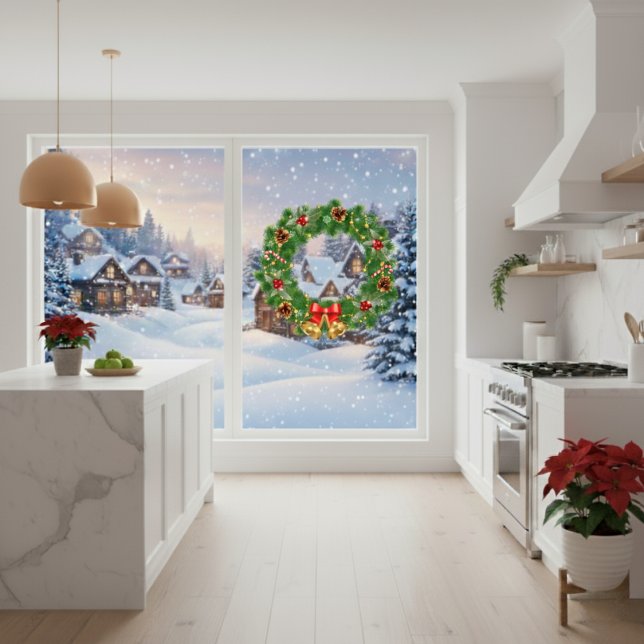 Autocollant Pour Fenêtre Clôture de la fenêtre de couronne de Noël (Christmas Wreath Window Cling)