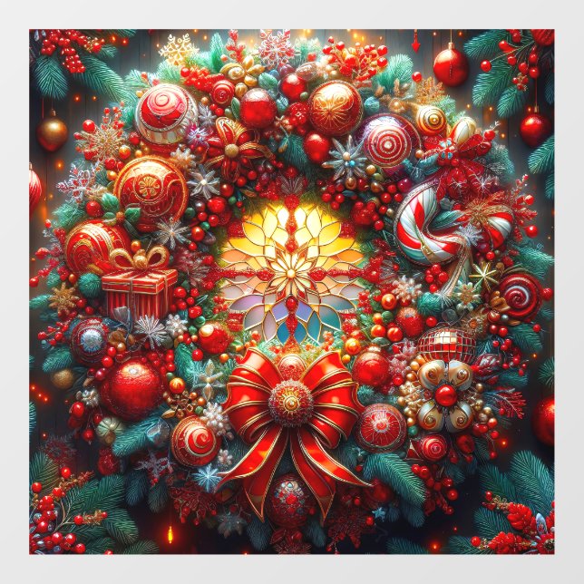 Autocollant Pour Fenêtre Clôture de la fenêtre de couronne de Noël (Feuille)