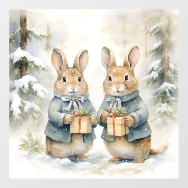 Autocollant Pour Fenêtre Clôture de la fenêtre du lapin de Noël (Feuille)