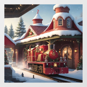 Autocollant Pour Fenêtre Clôture de la fenêtre du train rouge de Noël