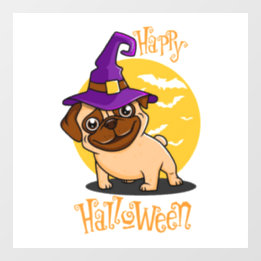 Autocollant Pour Fenêtre Clôture du Carlin de sorcière Halloween