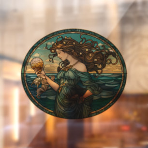 Autocollant Pour Fenêtre Clou de fenêtre en verre de sirène Art nouveau