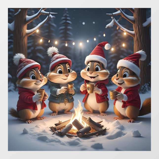 Autocollant Pour Fenêtre Clouage de fenêtre Chipmunks de Noël (Feuille)