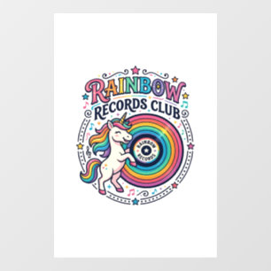 Autocollant Pour Fenêtre Club de disques Licorne Arc-en-ciel Fond Blanc Mig