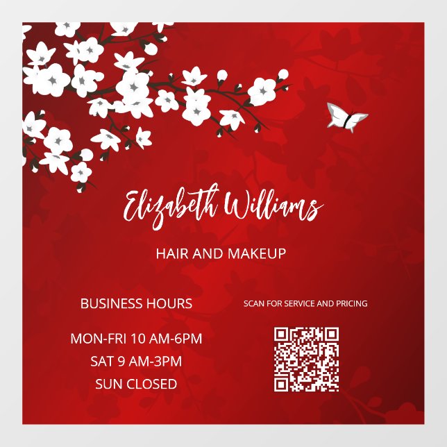 Autocollant Pour Fenêtre Code QR | Blanc rouge fleur de cerisier (Feuille)