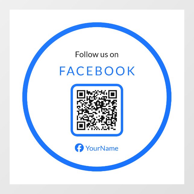 Autocollant Pour Fenêtre Code QR bleu 12" Suivez-nous sur Facebook (Feuille)