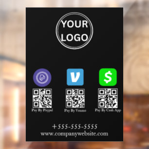 Autocollant Pour Fenêtre Code QR Cash App Venmo Paypal Scan pour payer Logo