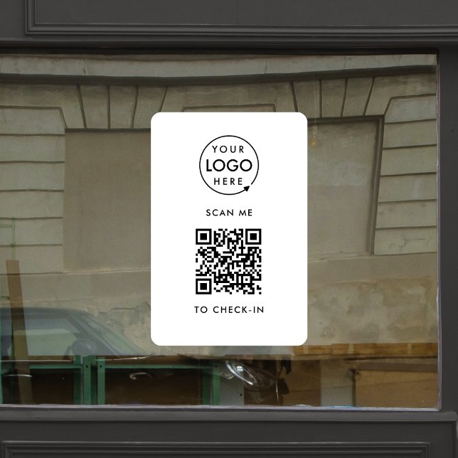 Autocollant Pour Fenêtre Code QR Check-In | Logo Entreprise Sans Contact (Interactive QR code check-in signage with your business logo.)