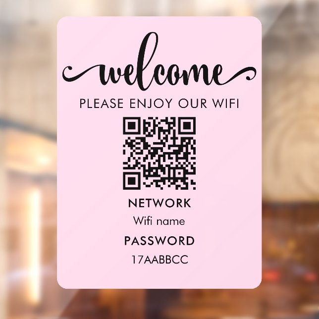 Autocollant Pour Fenêtre Code QR d'accueil WIFI | Profitez De Notre Rose Wi (Feuille 2)